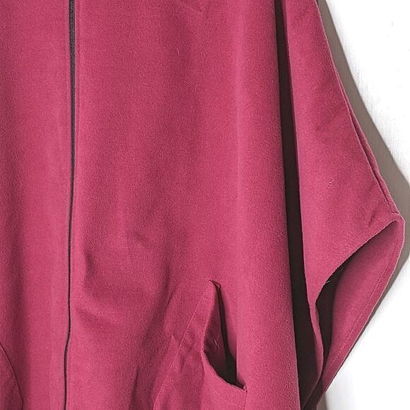 Violet Red Poly Fleece Zip Up Hooded Poncho size XL - Picture 7 of 10